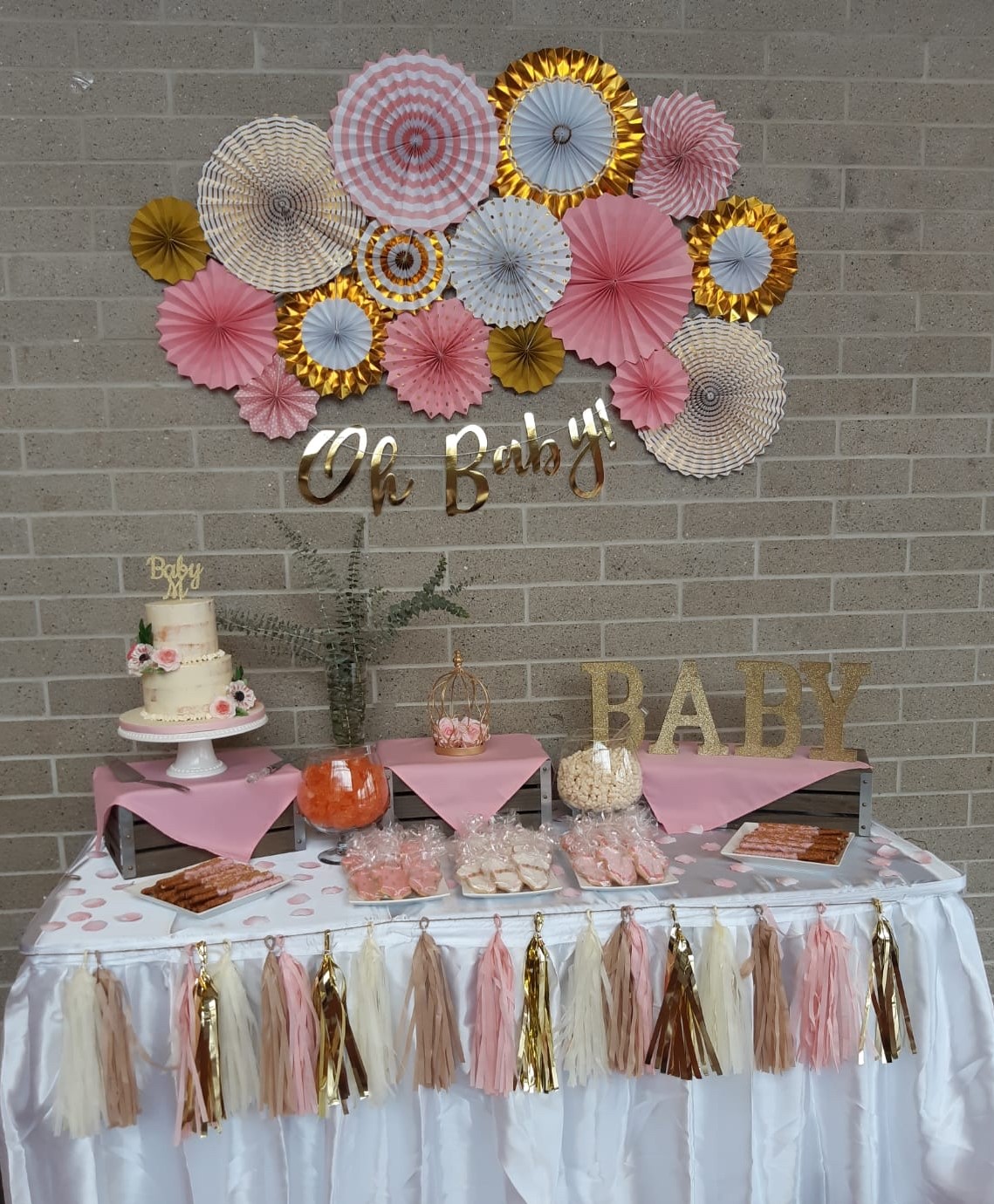 Baby Shower Dessert Table Pink and Gold